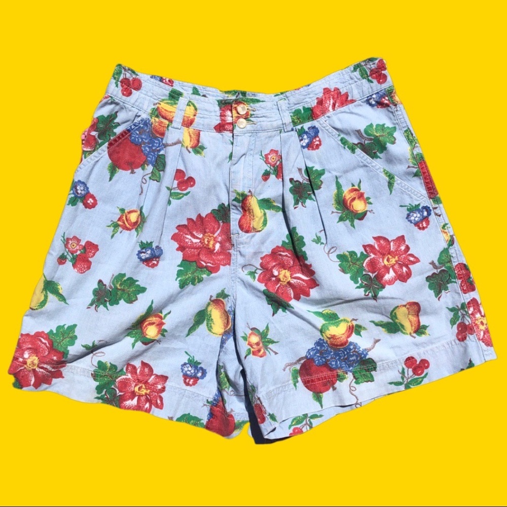 Vintage pleated denim shorts